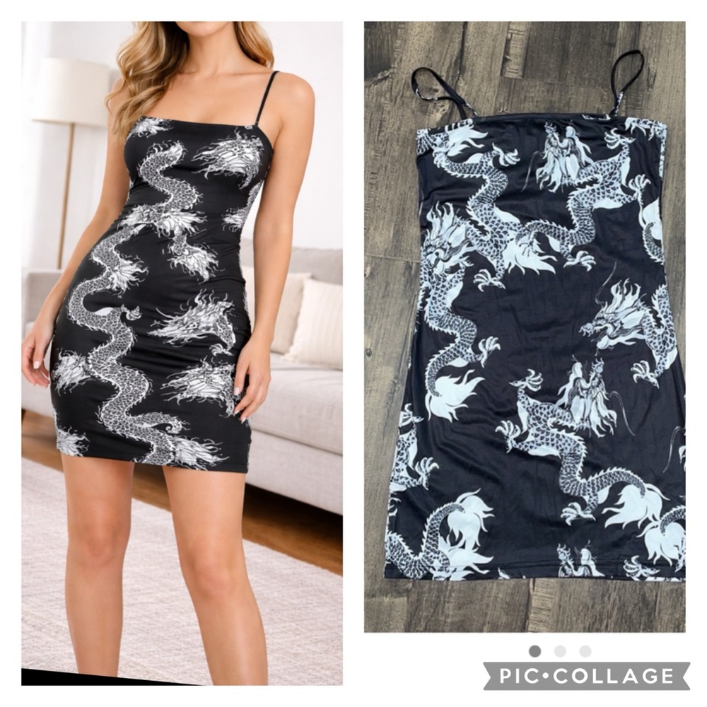 Sleeveless dragon mini dress